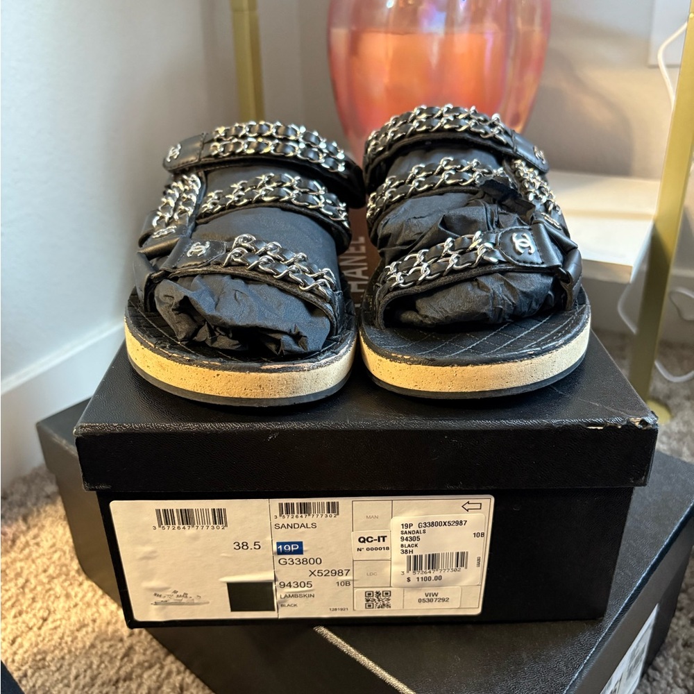 Chanel Black Sandals with Chain Detail - Picture 2 of 7